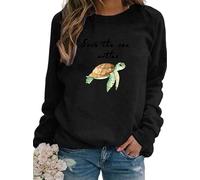 MaroYanYML Women's Save The Sea Turtle 3D Print Sweatshirts Long Sleeve Crewneck Pullover Casual T-Shirts Fleece Lined Tops