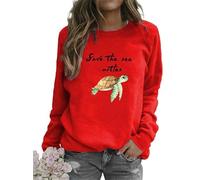 MaroYanYML Women's Save The Sea Turtle 3D Print Sweatshirts Long Sleeve Crewneck Pullover Casual T-Shirts Fleece Lined Tops