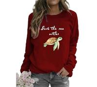 MaroYanYML Women's Save The Sea Turtle 3D Print Sweatshirts Long Sleeve Crewneck Pullover Casual T-Shirts Fleece Lined Tops
