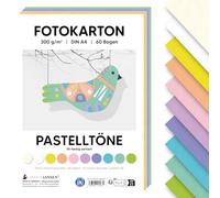 MarpaJansen Photo Card Pastel DIN A4 for Crafts & Design, 60 Sheets in 10 Colours, 300 g/m² Sturdy Cardboard, Blue Angel Certified, Ideal for Cards & DIY Projects