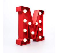 Marquee Letter Light "M" -Light Up LED Alphabet Letters -Light Bulb Letters - Vintage Decorative Bar Sign - Metal 9" Red