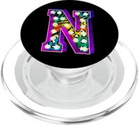 Marquee Letter N Colorful Animal Pattern Initial Art PopSockets PopGrip for MagSafe