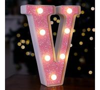 Marquee Light Up Letters, Pink Glitter LED Letter Lights - Letter V