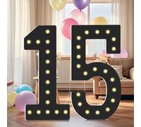 Marquee Numbers Black,15th-Birthday Decorations,Large 4FT Light Up Number 15 Birthday Decoration for Boy Girl Fifteen Year Old Birthday Decor Party Weddings Anniversary Cardboard Big Mosaic