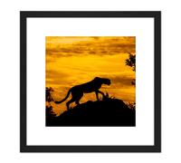 Marques Cheetah Silhouette Sunset Photo 8X8 Inch Square Wooden Framed Wall Art Print Picture with Mount Artery8 Black One Size