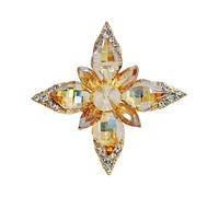 Marquise Cut Crystal Cluster Brooch, Gold Tone with Topaz Rhinestones, Cross Star Shape