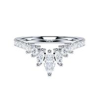 Marquise & Round Genuine Moissanite Sterling Silver Slight V Shape Crown Matching Ring Wedding Band For Women (N)