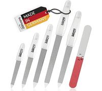 MarQus Sapphire Nail Files 6 Pcs with 3-Way Buffer - Stainless Steel, Double-Sided Grit for Natural Nails - Solingen Germany - Professional Nail Care Set