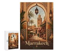 Marrakech Morocco Travel Poster Jigsaw Puzzle, 300 PCS, Relaxing Activity for Adults, A Creative Way to Unwind after A Busy Day, at Home