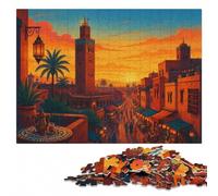 Marrakech, Morocco Travel Poster Jigsaw Puzzle for Adults, 300 Pieces | For adults: Puzzle for Adults: structured assembly from border to image details on quiet evenings.