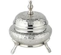 Marrakech Oriental Decoration Jewellery Bowl Container with Metal Lid 13 cm Ramadan Decoration in the Living Room & Bedroom on the Dressing Table | Bonboniere Nabih Silver