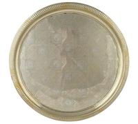 Marrakech Oriental Ramadan Decorative Tray Serving Tray Round Brass 38 cm Candle Tray Nacera Gold as Table Decoration for Kitchen and Living Room Aesthetic Breakfast Tray for Bedroom