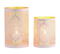 Marrakech Set of 2 Boho Decorative Tea Light Holders Lantern 20 cm Large White Gold Candle Holder Yazim as Aesthetic Decoration for Living Room Oriental Lanterns as Balcony Decoration