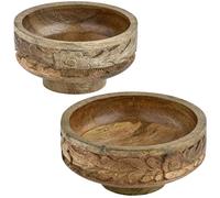 Marrakech Set of 2 Boho Decorative Wooden Fruit Bowls, 20 & 15 cm Large, Hand Carved Wooden Bowl, Round Lulua as Key Bowl or Jewellery Storage, Bread Basket as Table Decoration, Kitchen Decoration