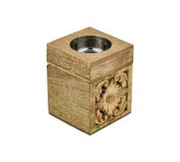 Marrakech Tea Light Holder and Storage Box with Lid in One, Wooden 10 cm Large Boho Decorative Candle Holder Lounis as Living Room Table Decoration Jewellery Box in Bedroom as Spring Decoration
