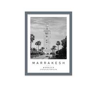 Marrakech Travel Print Marrakech Wall art Black and white Poster A3 Print in Grey frame 33.5 X 45.5cm (13.2x18inch)