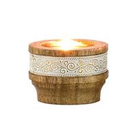 Marrakesch Boho Decorative Tea Light Holder Candle Holder, 7.5 cm, Brown, White, Gold, Mango Wood & Metal, Tabletop, Wedding, Celebrations