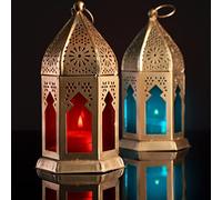 Marrakesch Orient & Mediterran Interior Set of 2 Oriental Lanterns Geda 16 cm Lanterns for Outdoor Use as Balcony Decoration or Indoor as Window Sill Decoration, Gold,red (am-21-10147-2er)