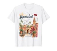 Marrakesh Morocco Watercolor North Africa Artwork Souvenir Value Graphic T-Shirt, Men, White, M