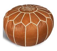 MARRAKESH STYLE Moroccan Ottoman Pouf - Brown Leather Round Pouf & Foot Rest Ottoman - Perfect for Living Rooms Bedrooms & Kids Room