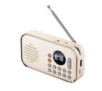 Marran Portable FM Radio Rechargeable Small Wireless Bluetooth Speaker Surround Stereo Sound USB Vintage Radios Cream Color