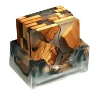 Marran Wood Coasters Set with Epoxy Resin - Modern Coasters with Holder for Drinks, Includes 6 Coasters and Holder