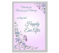 Marriage Blessing Card - Celebrating happy years Blessed with Love - Special Unusual Keepsake for a Married couple - Blank inside to write own message - Butterfly Happily Ever After Theme