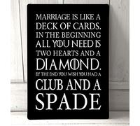 Marriage is like a deck of cards funny Black quote A4 metal sign plaque wall art