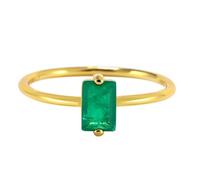 Marriage Ring, 14 K Yellow Gold Rings for Women Vintage Elegant with Green Rectangle Lab Created Emerald Size S 1/2