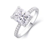 Marriage Ring, 14K White Gold Rings for Women Rectangle with Moissanite Size O 1/2
