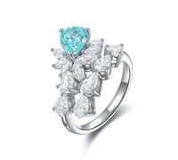 Marriage Ring Ring Sterling Silver Created Paraiba Tourmaline Flower with 1.94Ct Created Paraiba Tourmaline Size M 1/2 Modern for Sister Wedding Jewelry