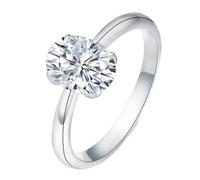 Marriage Ring Silver Wedding Band 18K White Gold Moissanite 4 Claws Oval with Moissanite Size O 1/2 Modern for Wife Thanksgiving Jewelry