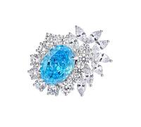 Marriage Ring, Women Wedding Ring Luxury with Blue Oval Shape 3ct Topaz 18K White Gold Size U 1/2