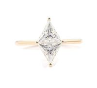 Marriage Ring, Yellow Gold Ring Real 14K Triangular Geometric with 2Ct Moissanite Size O 1/2