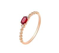 Marriage Rings for Women, Rose Gold Rings Knuckles 14K Thin with 0.3Ct Oval Ruby and 0.02Ct Diamond Size O 1/2
