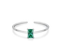 Marriage Rings for Women, Silver Engagement Ring Open Band with Rectangular Shape Created Emerald Platinum Size U 1/2