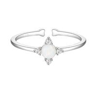 Marriage Rings for Women, Simple Promise Rings 14K White Gold Rhombus Open Ring Adjustable with Round Opal Size S 1/2