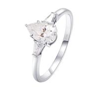 Marriage Rings for Women, Womens Rings Trendy Teardrop Shape 18.1K White Gold with White Moissanite Size I 1/2