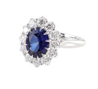 Marriage Rings Lab Created Sapphire Ring 14K White Gold Sunflower Shape with Oval Created-Sapphire 2Ct Size S 1/2 Simple for Aunt New Year Jewelry