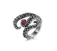 Marriage Rings, Stainless Steel Vintage Wedding Band Zirconia Silver Black Size N 1/2 4.5mm Vintage Octopus Whisker with Red Cubic Zirconia