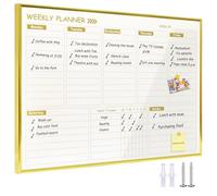 Marribol Gold Weekly Dry Erase Board for Wall,12"x16",Small Magnetic Dry Erase Weekly Calendar Board,Gold Metal Frame Weekly Planner Whiteboard for to Do List, Memo, School, Home, Office, Kitchen-GZ