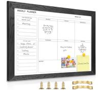 Marribol White Board Weekly Calendar Dry Erase Planner for Wall-16"X12",Black Solid Wood Frame,Minimal/Modern Design, Magnetic Whiteboard Planner for to Do List, Memo, School, Home, Office, Kitchen
