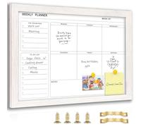 Marribol White Board Weekly Calendar Dry Erase Planner for Wall-16"X12",White Solid Wood Frame,Minimal/Modern Design, Magnetic Whiteboard Planner for to Do List, Memo, School, Home, Office, Kitchen