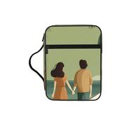 Married Couple Walking on The Beach Bible Cover with Zipper, Bible Case Organizer with Handle, Water-Resistant Oxford Fabric Bible Bag for Women Men 27x20cm