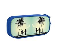 Married Couple Walking On The Beach Large Capacity Double Layer Pencil Case,Customizable Full Print Polyester Fabric Organizer-School, Office, Travel Makeup Pouch