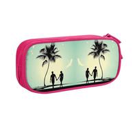 Married Couple Walking On The Beach Large Capacity Double Layer Pencil Case,Customizable Full Print Polyester Fabric Organizer-School, Office, Travel Makeup Pouch