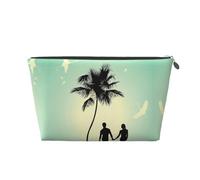 Married Couple Walking On The Beach Leather Travel Cosmetic Bag Portable Toiletry Bag Organizer Bag Travel Makeup Bag for Women/Men