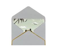 Married Couple Walking On The Beach Luxury Pearl Paper Greeting Card With Gold Border, Blank Inside, With Envelope - Birthday, Wedding, Christmas, Valentine