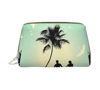 Married Couple Walking On The Beach Makeup Bag for Travel, Leather Cosmetic Bag Portable Toiletry Bags Cosmetic Cases for Women Men