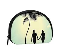 Married Couple Walking On The Beach Mini Shell Coin Purse - Compact Zippered Wallet for Coins, Keys & Small Items